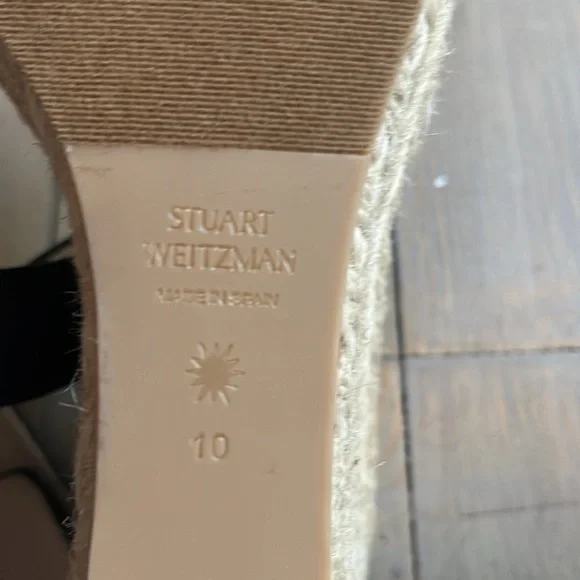 New Stuart Weitzman Lexia Leather Black  Espadrille Wedge Sandal Size 10 - Picture 8 of 12